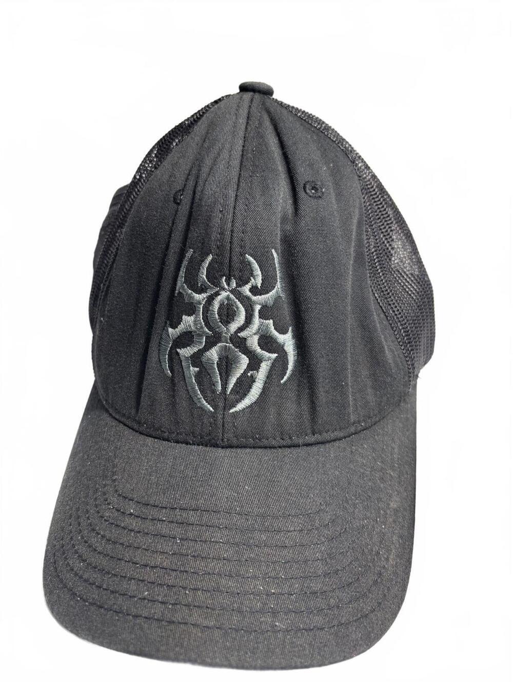 Black Mesh Back Baseball Cap with Tribal Spider Embroidery